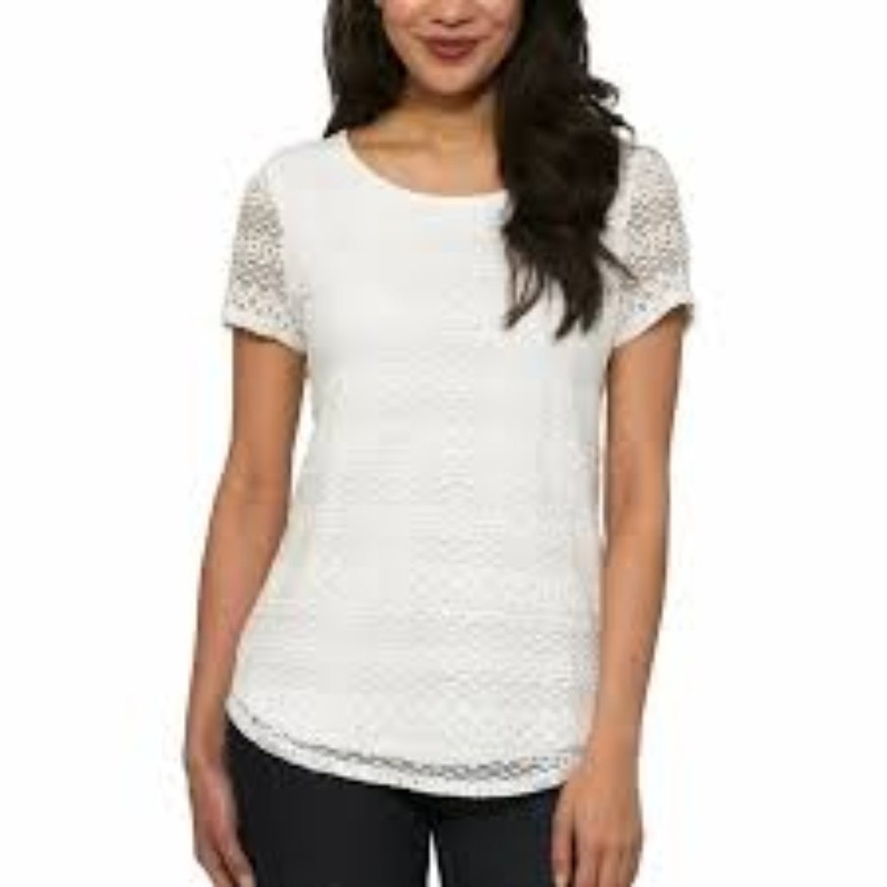 LEO and NICOLE Womens Crochet Lace Overlay Blouse